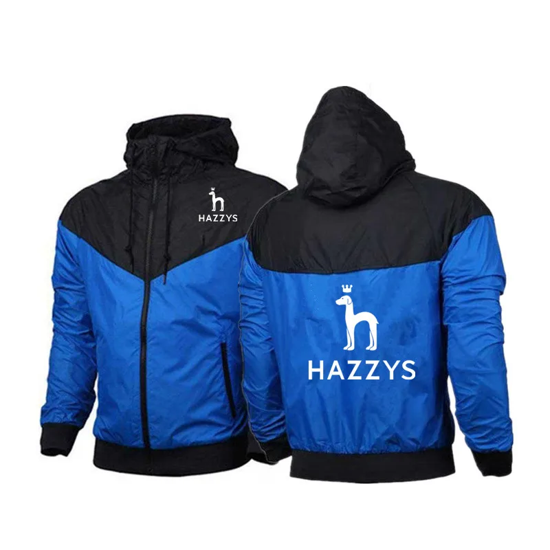 

Демисезонная Мужская модная куртка HAZZYS, Повседневная тонкая ветровка из полиэстера с капюшоном, Спортивная ветровка на молнии, женская вер...