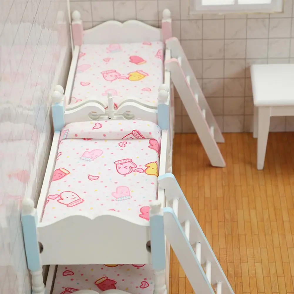 

Имитационная кровать, креативная деревянная многоразовая Детская ролевая игрушка, миниатюрный двухслойный кукольный домик, двухъярусная ...