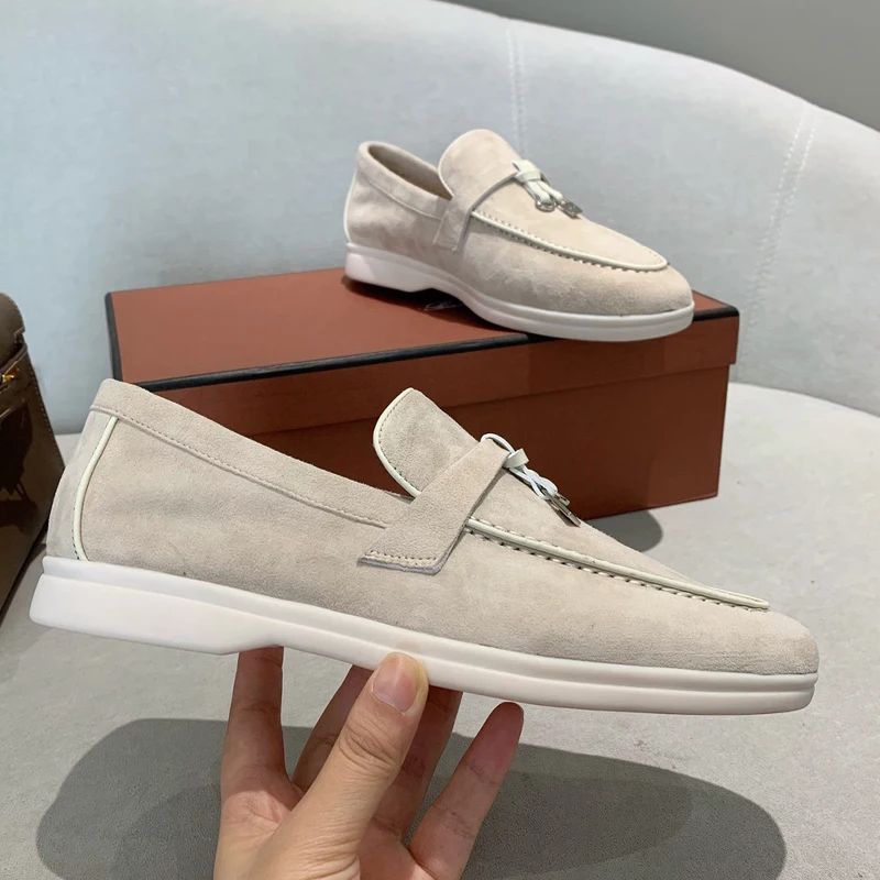 Logo Mocasines Shoes for Women 2022 Suede Leather Loafers Designer Luxury,LP Casual Shoes Brand Comfortable Walking Woman Shoes