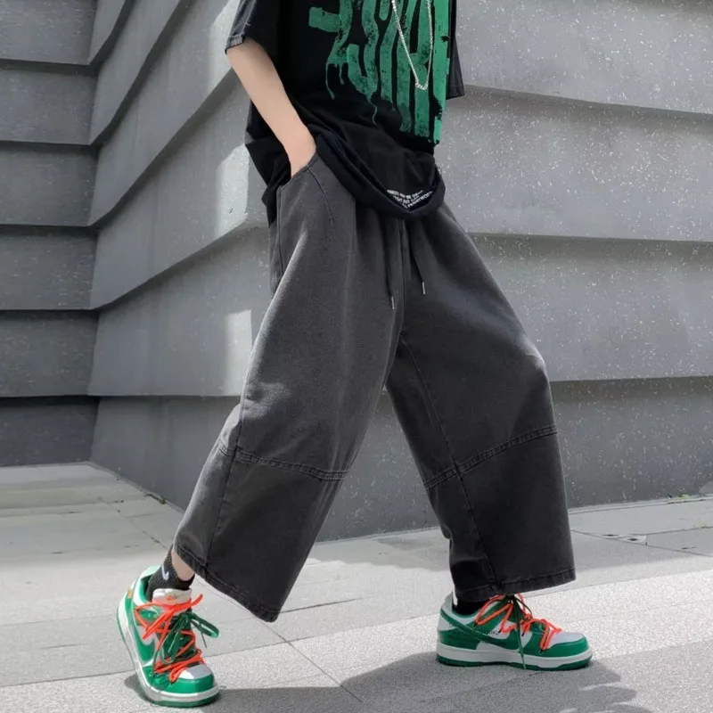 Summer Blue/Black Oversized Jeans Men's Fashion Casual Loose Wide Leg Jeans Mens Streetwear Hip Hop Straight Denim Trousers Men