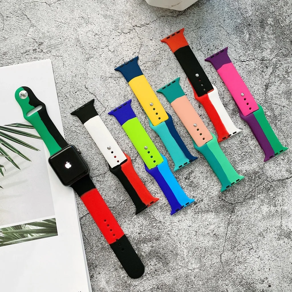 

Ремешок из жидкого силикона для Apple Watch band Se 7 44 мм 40 мм, сращивающийся трехцветный черный браслет для iWatch 4 5 6 45 мм 41 мм