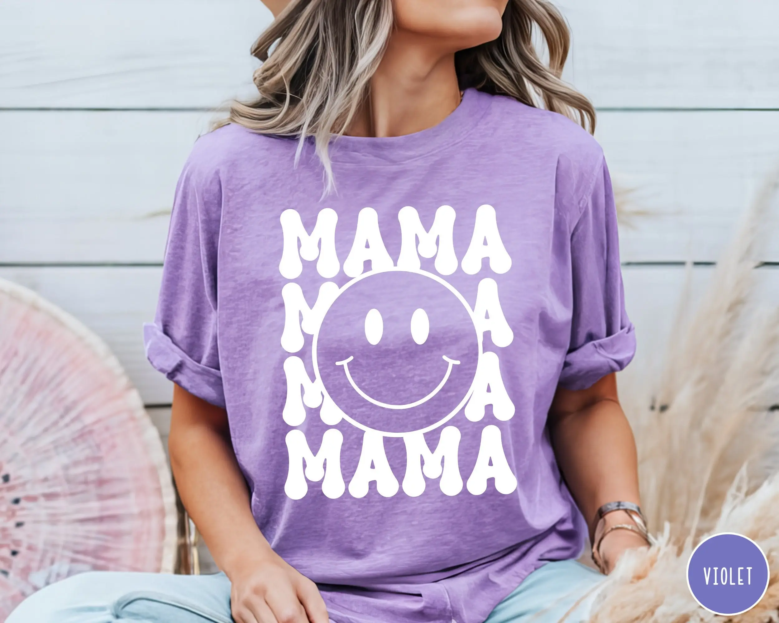 Футболка Comfort Colors Mama Smile Face ярко-желтая счастливая забавная мама идеи ко Дню