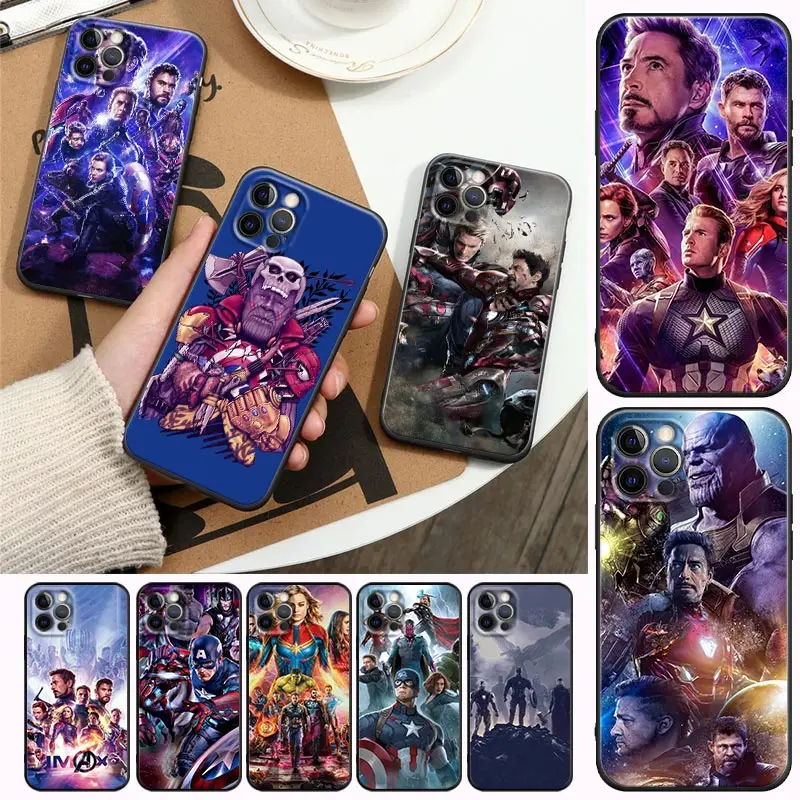 

Marvel Superhero Movie Avengers Phone Case for iPhone 14 13 Pro Max 12 11 8 7 SE XR XS Max 6 6s Plus Black Soft Cover Fundas