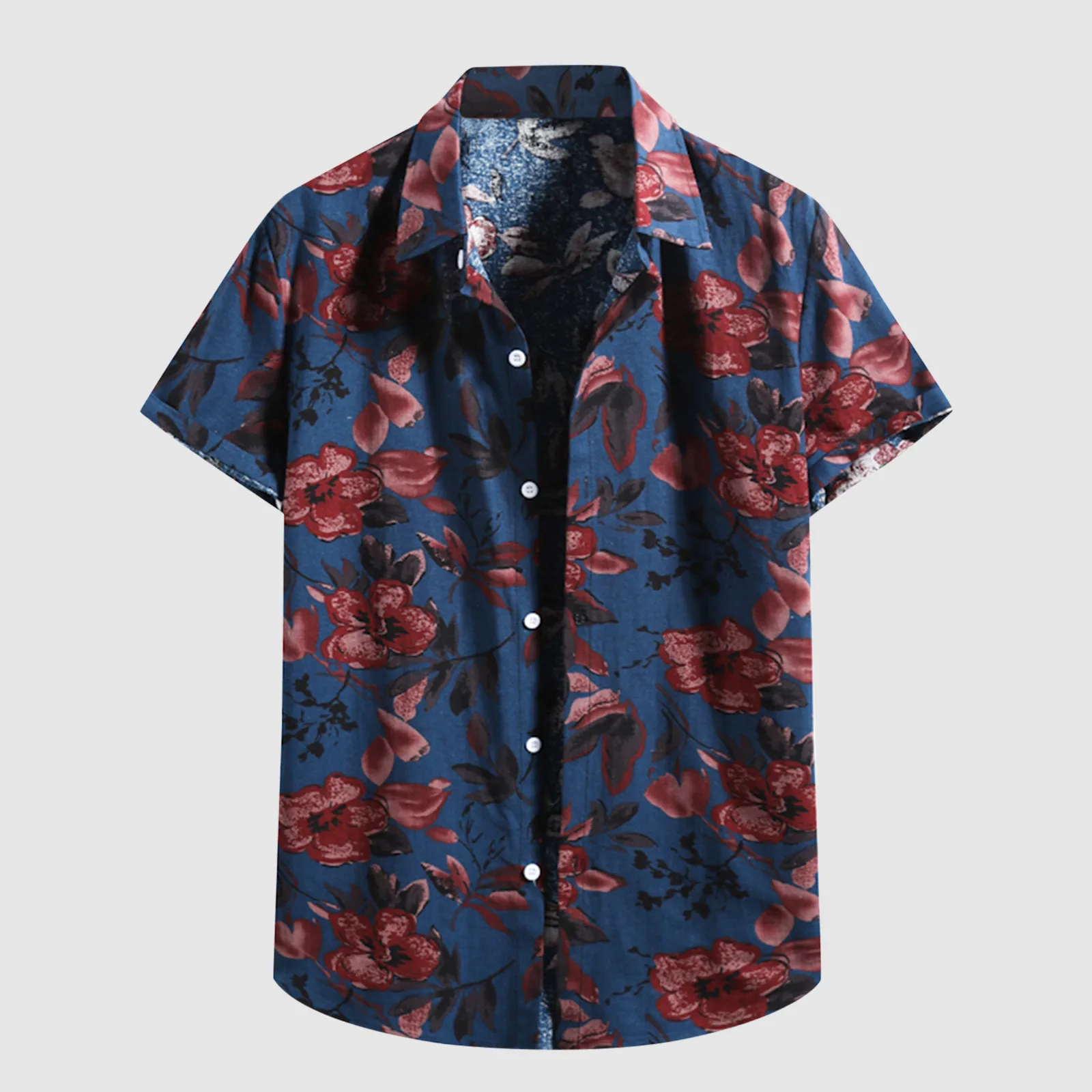 

Collar Hawaiian Shirt Casual Floral Sleeve Men's Turn-Down Short Print Shirt Men Shirts Mens Blouse
