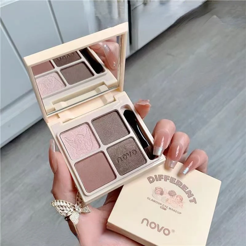 

NOVO New 4-color Eyeshadow Pearlescent Fine Shimmer Matte Beginner Daily Easy on Makeup Earth Color Natural Eye Makeup