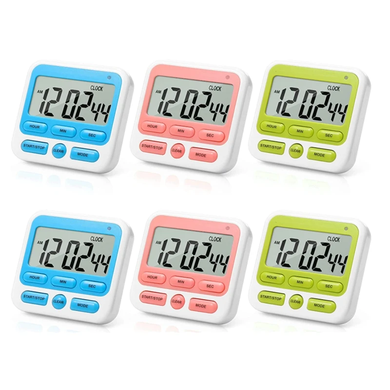 

6 Pieces Digital Timer Kitchen Magnetic Timer Stopwatch Timer with Large LCD Display Countdown Timer for Kids,Oven,Etc