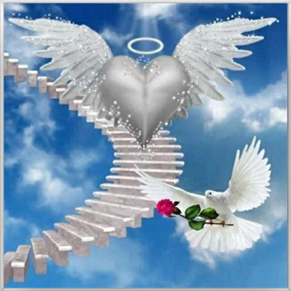 

5d Diamond Painting Full Drill Angel Wing Heart Stairs Peace Pigeon Embroidery Mosaic diamond paintings