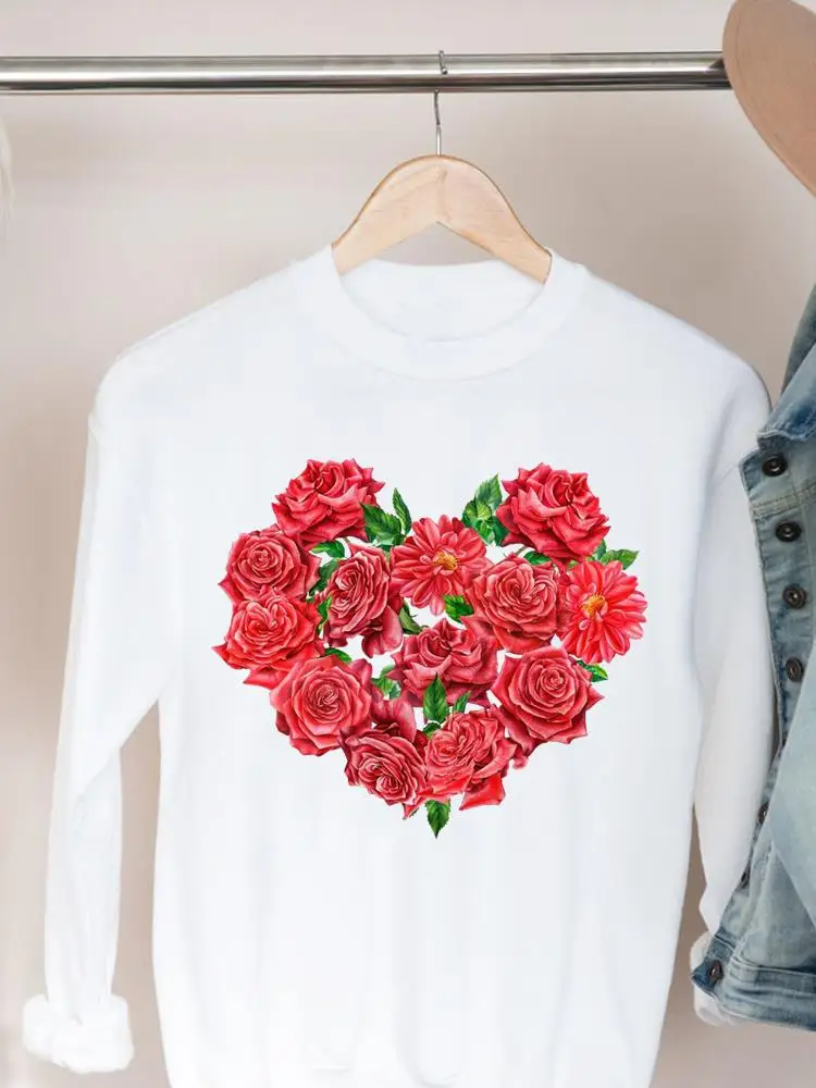 

Женский свитшот с принтом, Повседневный пуловер в стиле 90-х с цветочным принтом сердечек и надписью Love, одежда для женщин на осень и весну