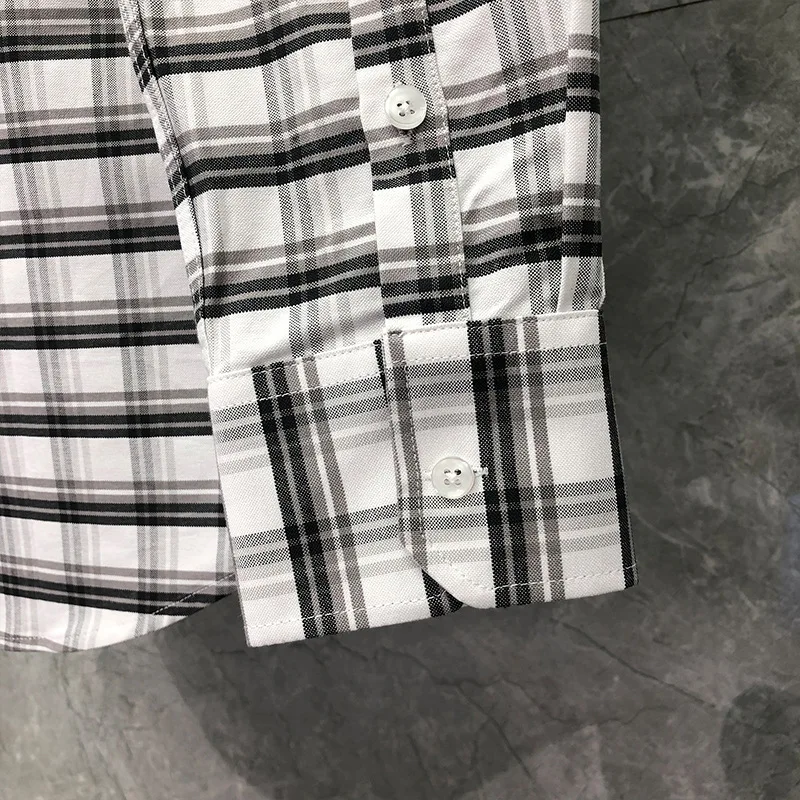TB New Plaid Shirt Men's Casual Loose Cotton Striped Shirt Casual Long-sleeved Lapel Shirt Spring Autumn Shirt Lining Man Shirt