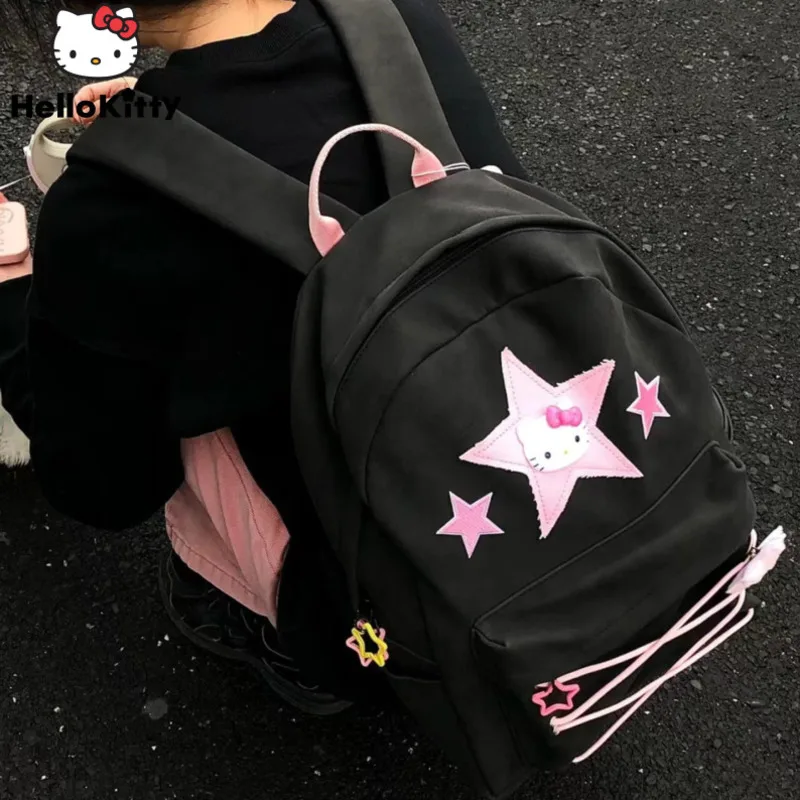 Sanrio Hello Kitty Bags Women New Black Fashion Backpacks Y2k Millennium Large Capacity Shoulder Bag Student Korean Schoolbag