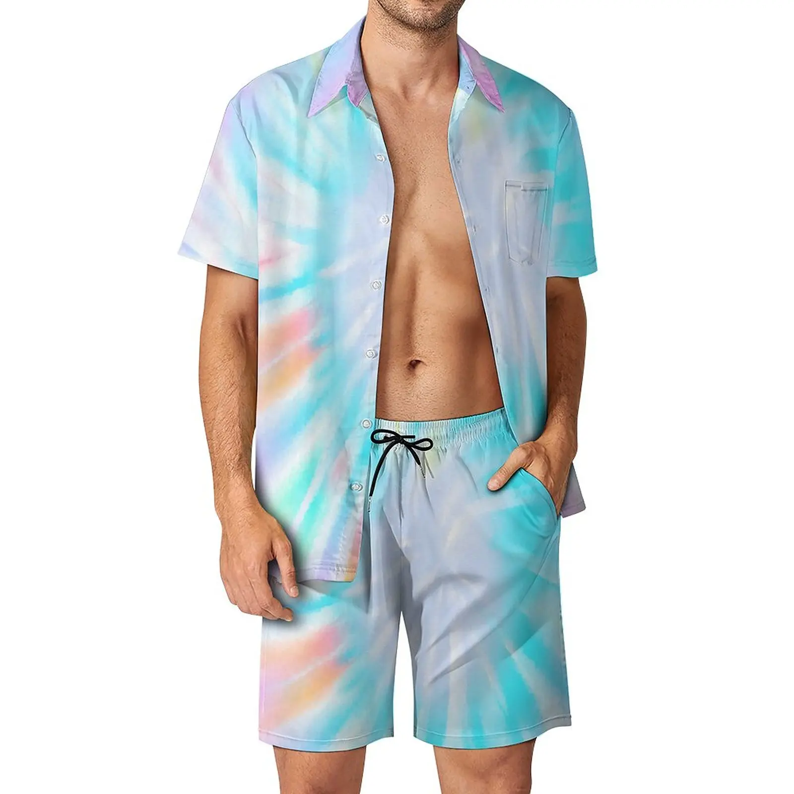 

Пляжный Мужской комплект с принтом Омбре Tie Dye, красочный повседневный комплект рубашки с принтом в стиле хиппи, летние графические шорты, костюм из двух предметов большого размера
