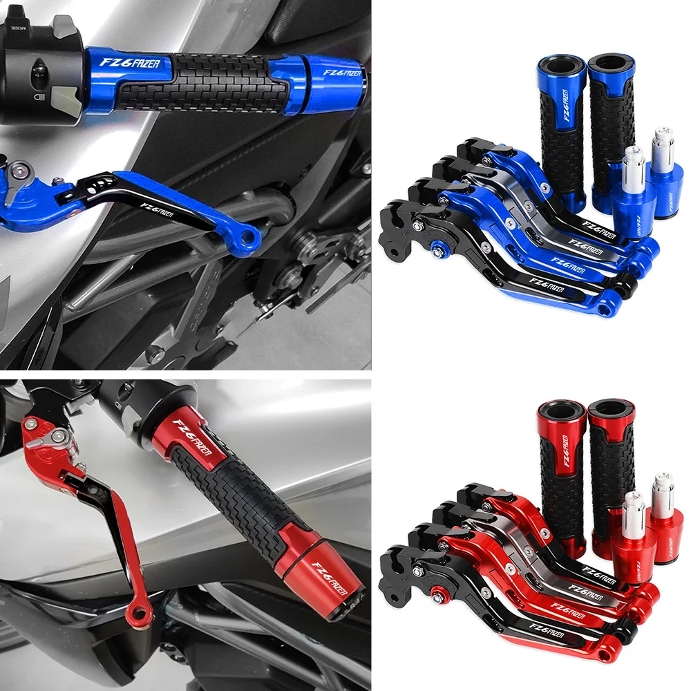 

7/8" 22mm Non-slip Rubber &Aluminum Handlebar Handle Bar Grips Ends Cover Clutch Brake Levers Set For YAMAHA FZ6 FAZER 2004-2010
