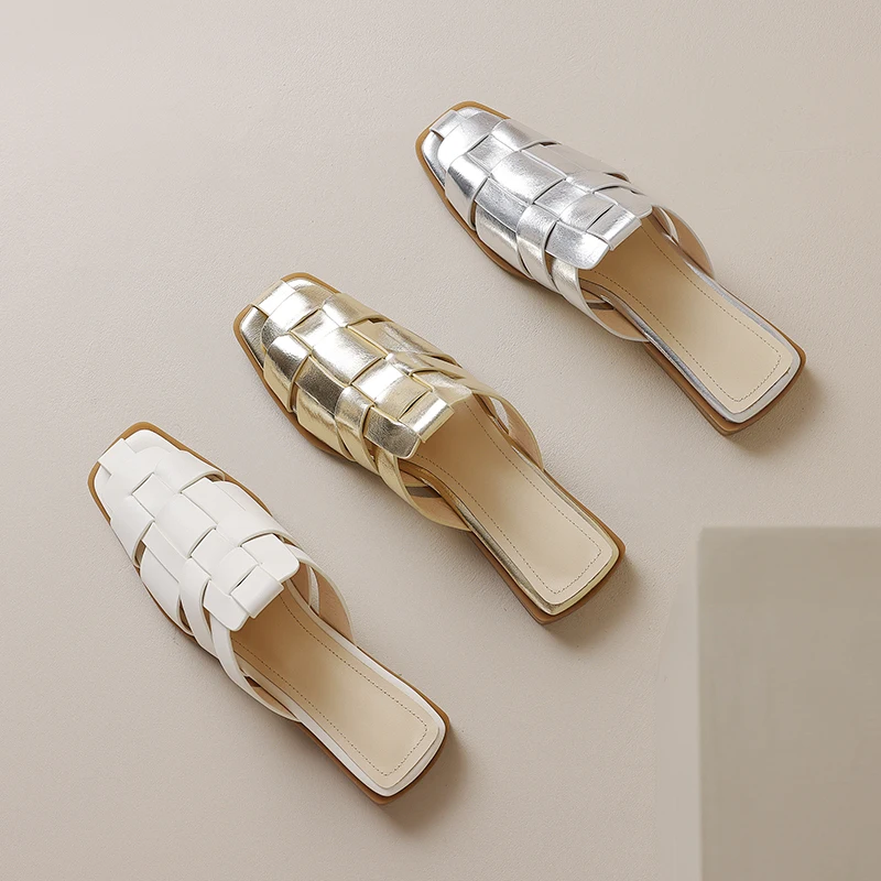 Шлепанцы JOZHAMTA женские из натуральной кожи сланцы плоская подошва плетеные