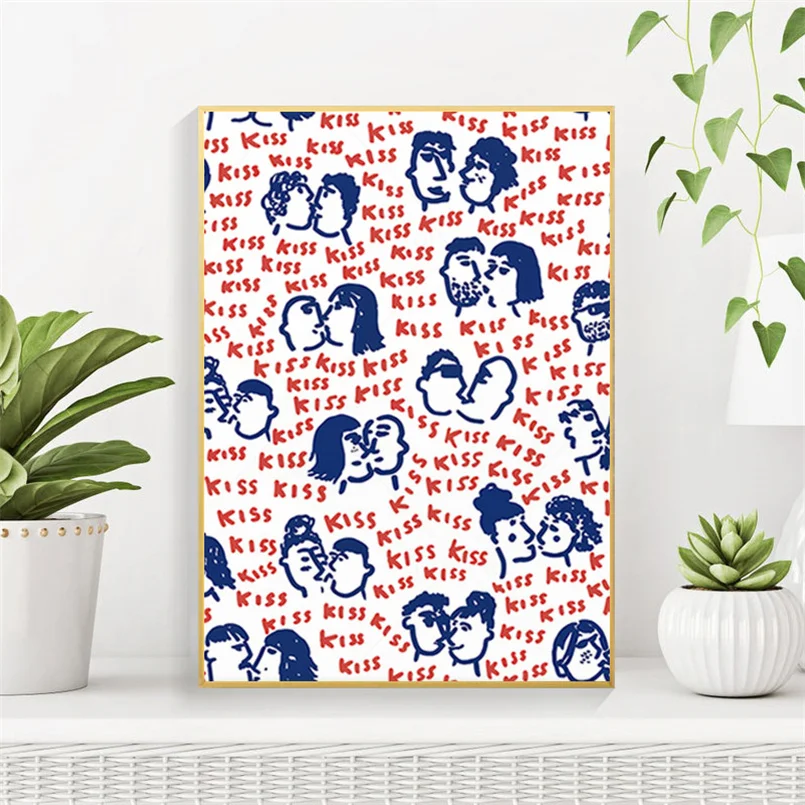 

Картина на холсте, плакат, Художественная печать, мультфильм, любящий поцелуй, настенные художественные картины, современная мода, скандина...