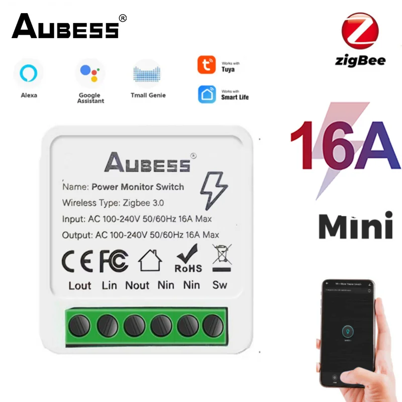 

Мини-пульт дистанционного управления Tuya 16 А Zigbee, умный двухсторонний переключатель с таймером и управлением через приложение, Alexa Google Home