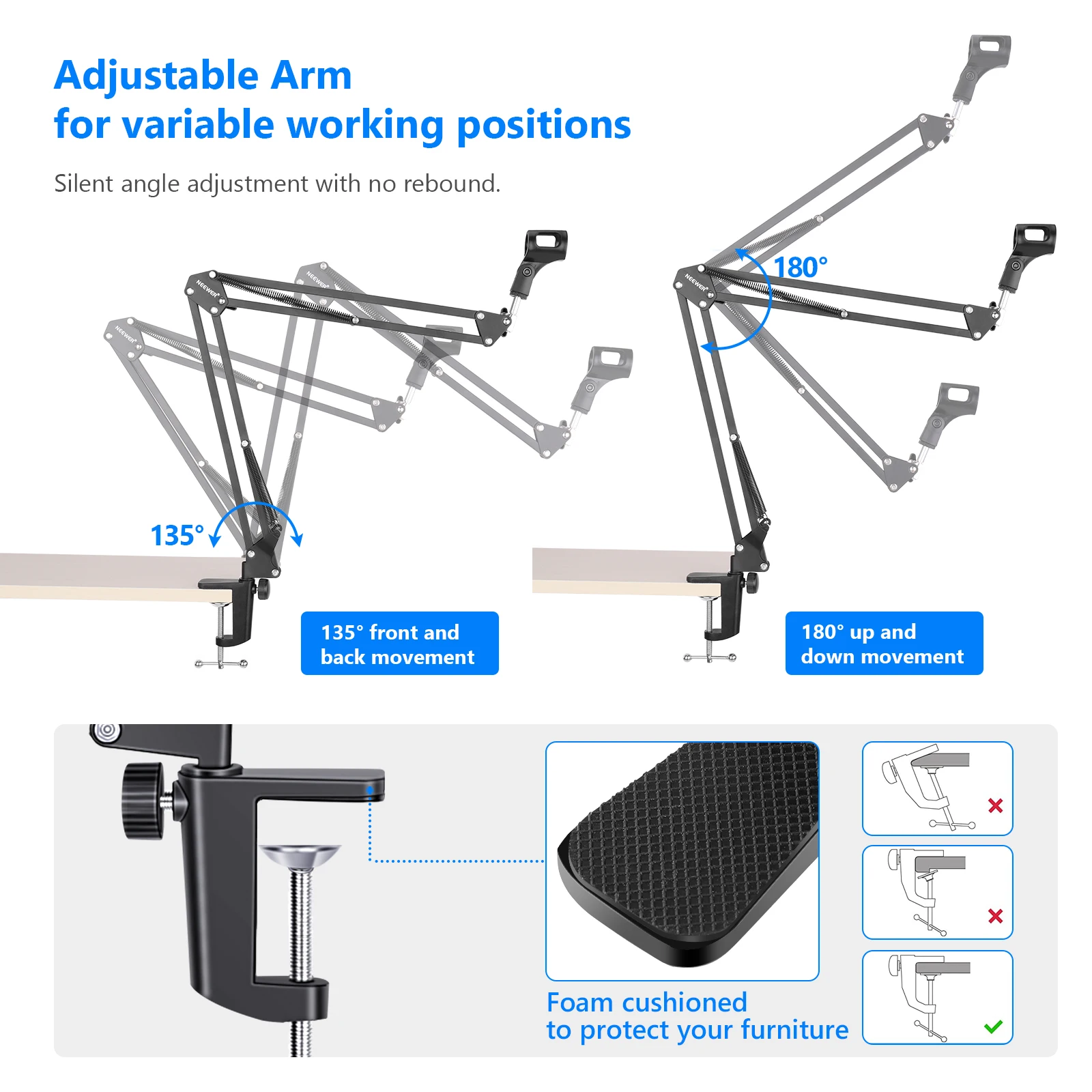 Neewer микрофон Arm Mic Stand Boom подвеска ножничный стенд с 3/8 &quotдо 5/8&quot Винтовой Адаптер