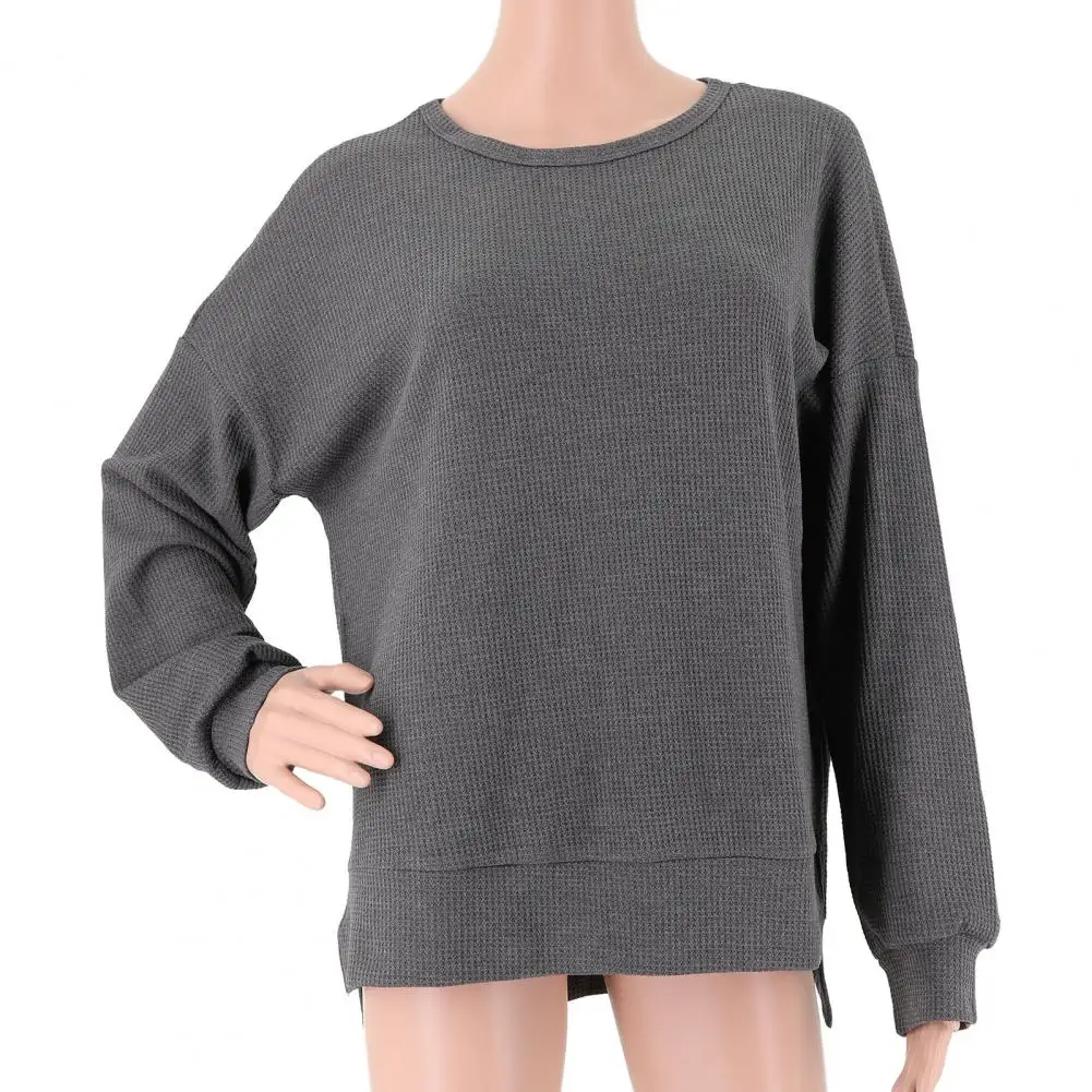 

Versatile Women Jumper Oversized Waffle Knit Crewneck Sweatshirts Women's Casual Pullover Tops with Long Sleeves Side Slits