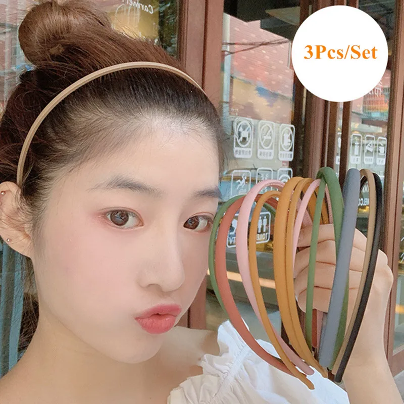 

3pcs/lot New Korean Women Girls Solid Leopard Print Thin Plastic Hairband Sets Simple Hair Styling Headband Hair Accessories