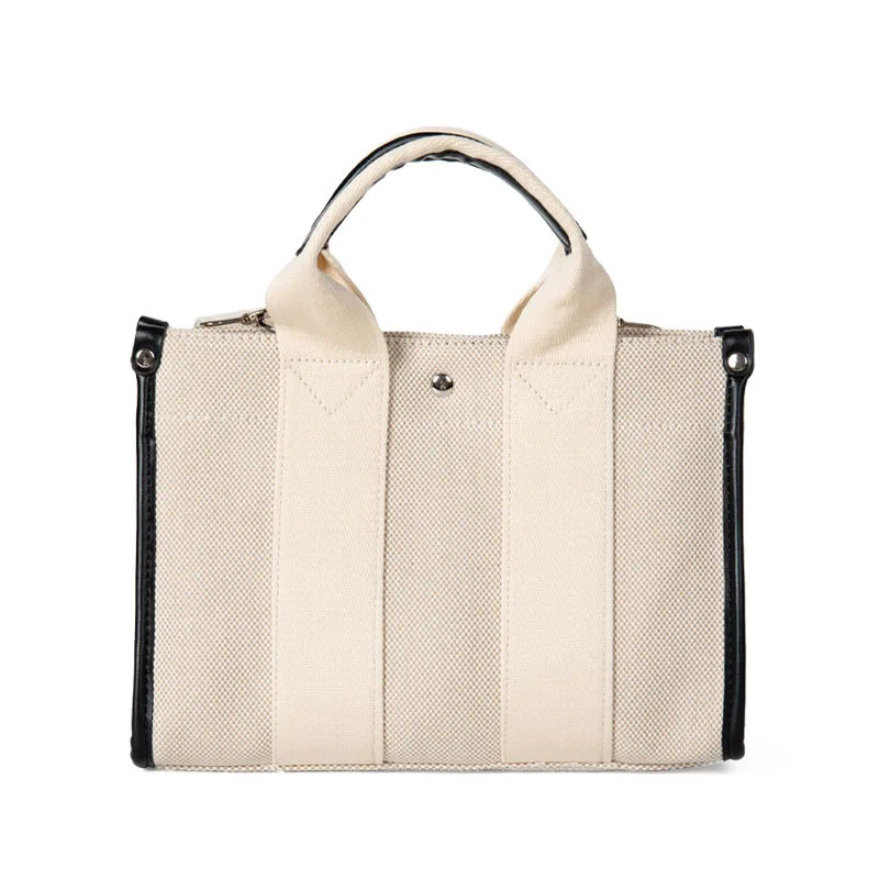 

Canvas Tote Bag Wide Shoulder Strap Large Capacity Tote Bag Casual Shopping Bag Simple Contrast Color Shoulder Handbag