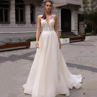 vintage o neck wedding dresses lace appliques button back sweep strain bridal gown for women 2022 custom made vestido de novia