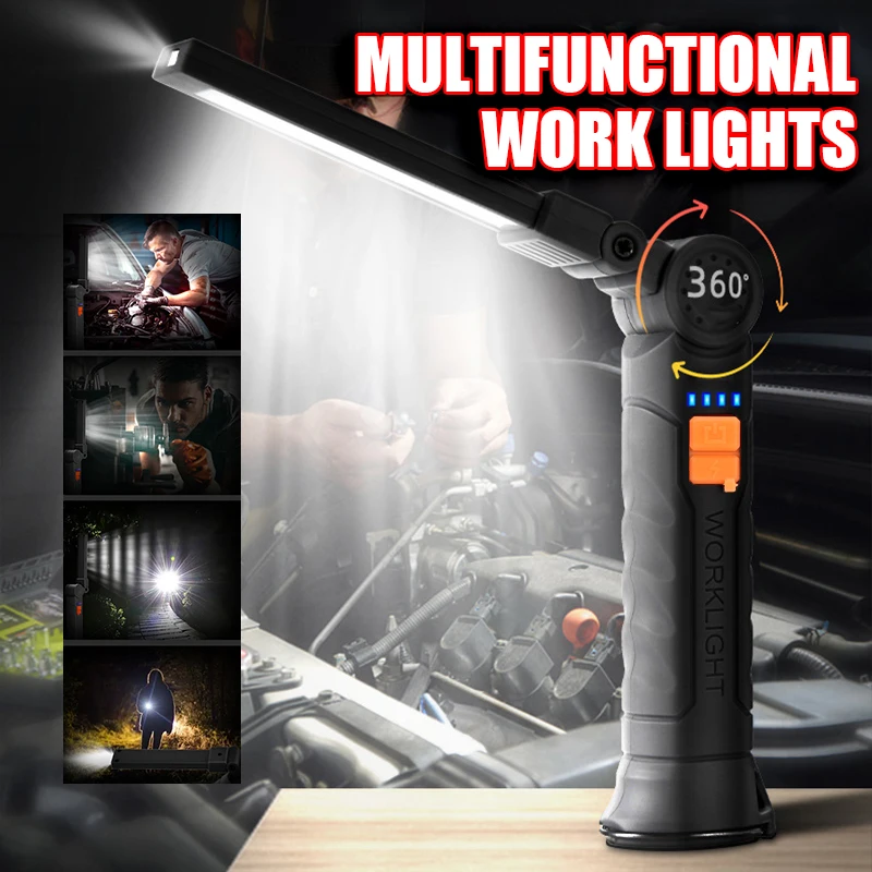 Портативный Перезаряжаемый Usb-фонарик Cob С Магнитом И Крючком 4 Режима Освещения