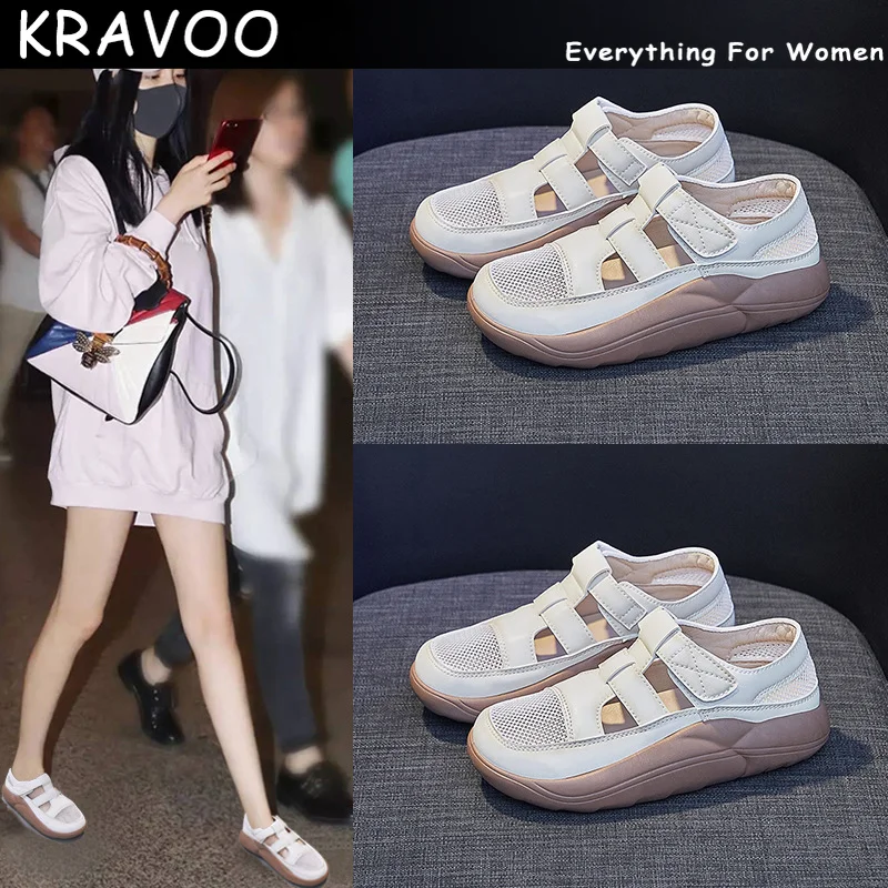 

Женские сетчатые туфли KRAVOO, женские теннисные туфли на платформе, теннисные туфли на липучке, белые спортивные туфли, Новинка лета 2023