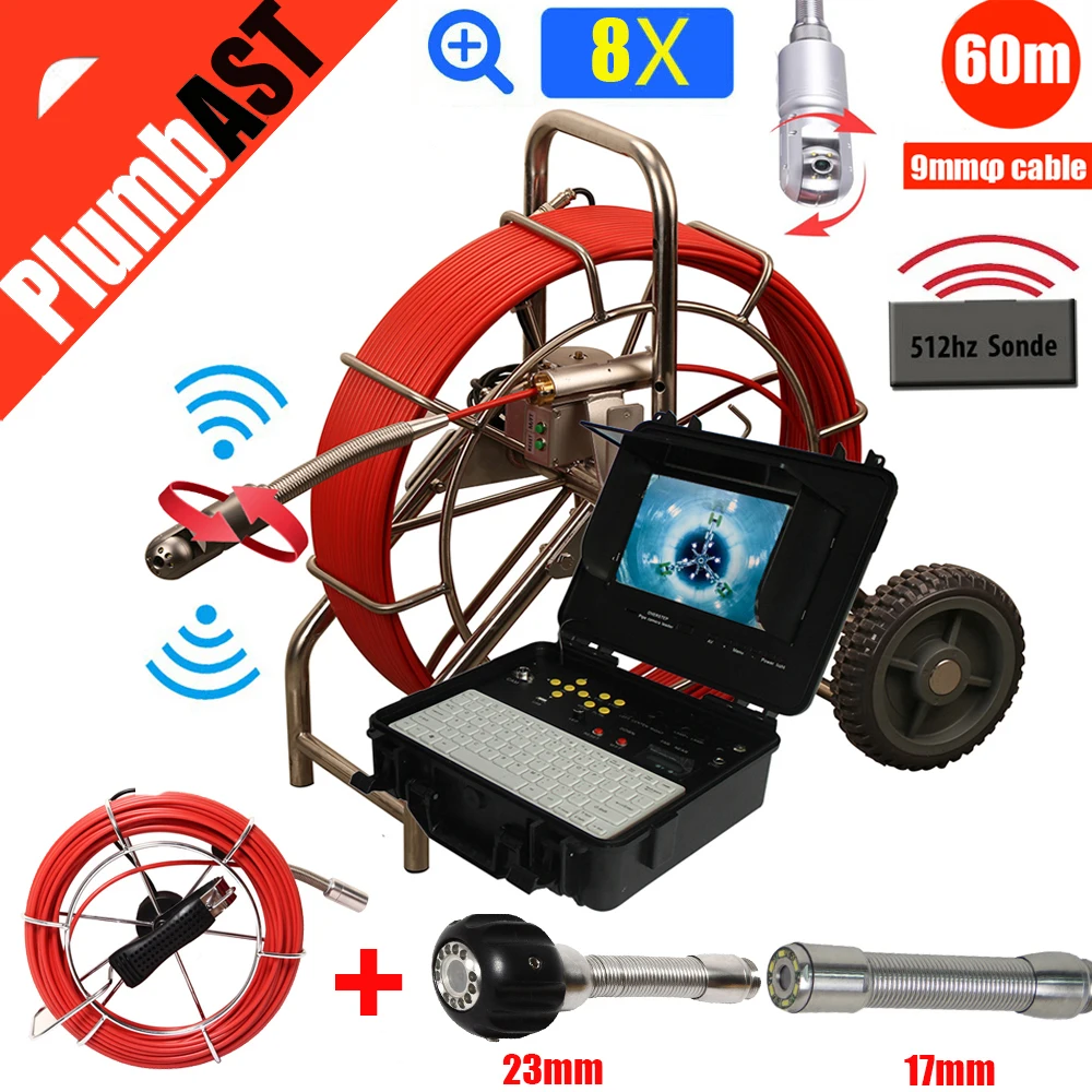

9mm 60m AHD1080P 360 degree rotation view Sewer Pipe Inspection Camera system free send 23mm camera 17mm camera kit