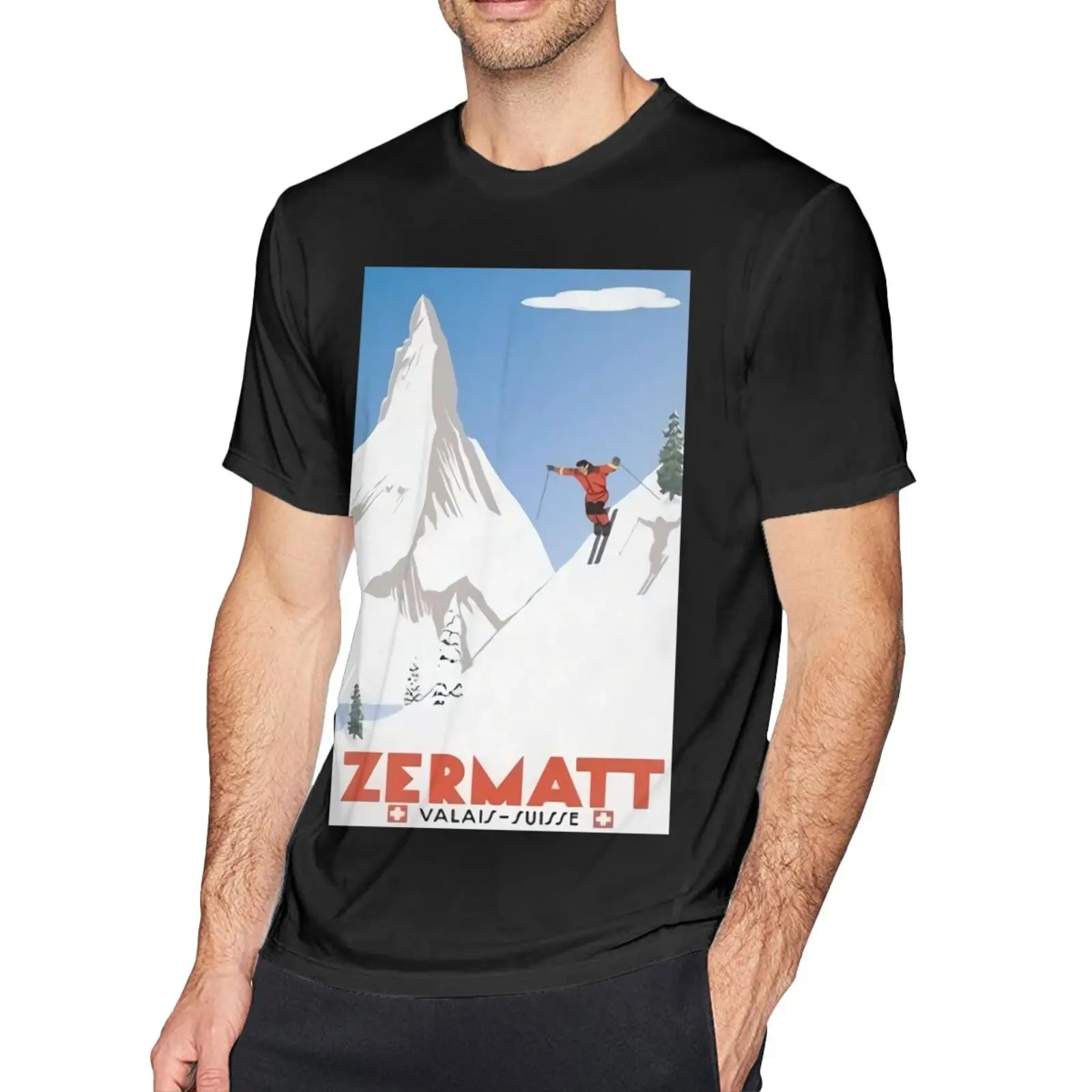 

Футболка мужская Лыжная большого размера, швейцарские Альпы, лыжные рубашки с надписью Zermatt Valais
