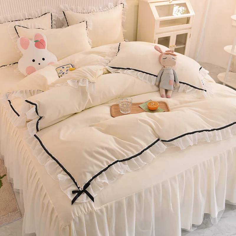 

Princess Style Four-Piece Set Sheet Summer Duvet Cover Skirt Washed Cotton Fairy Bedding