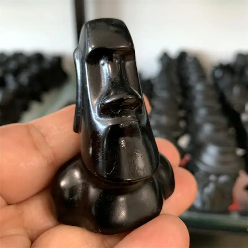 

Natural Black Obsidian Golem Quartz Crystal Sorcerer Hand Carved Witchcraft Gemstone Ornament For Christmas Gift Room Decor