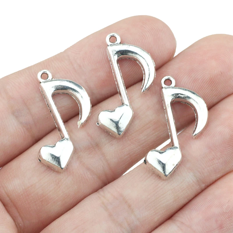 

15Pieces 25x17mm Music Heart Notes Charm Antique Silver Color Pendants for DIY Making Handmade Jewelry Factory Price