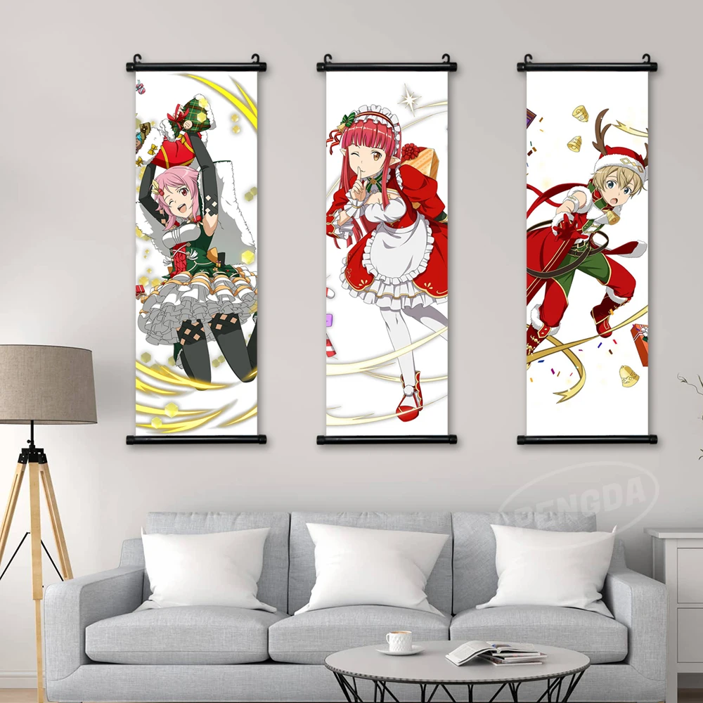 

Wall Sword Art Online Canvas Kirigaya Kazuto Pictures Yuuki Asuna Painting Print Suguha Poster Konno Hanging Scrolls Home Decor