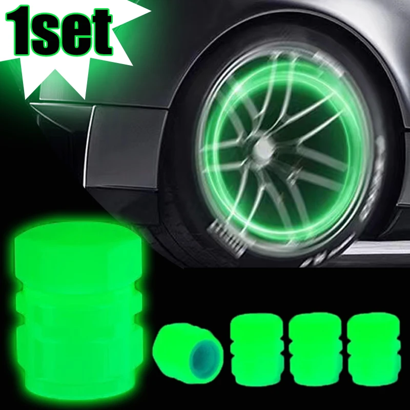 

4pcs Luminous Valve Caps Car Fluorescent Tire Valves Cap Glow In The Dark Car Motorcycle Bike Wheel Plugs Tyre Hub Cover Decor
