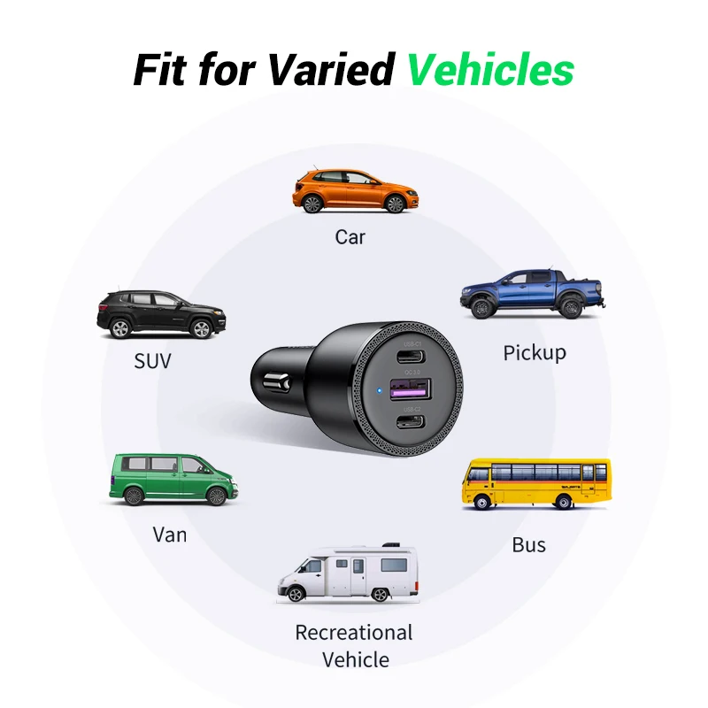 UGREEN 69W Car Charger USB Type C Dual Port PD QC 4.0 3.0 Fast Charging For Laptop Car Phone Charger For iPhone 14 13 12 Samsung