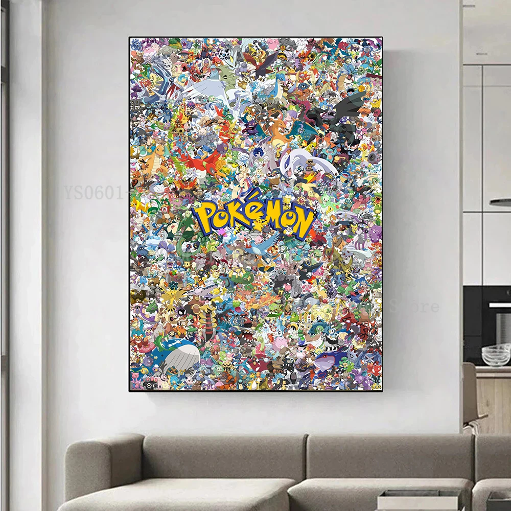 

Pokemon All the Characters Poster Pikachu Japanese Anime Canvas Painting Wall Art Pictures HD Mural Bedroom Decor Home Decor