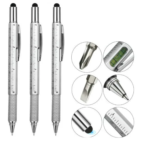 

6 in1 Multifunction Ballpoint Pen with Modern Handheld Tool Measure Technical Ruler Screwdriver Touch Screen Stylus Spirit Level