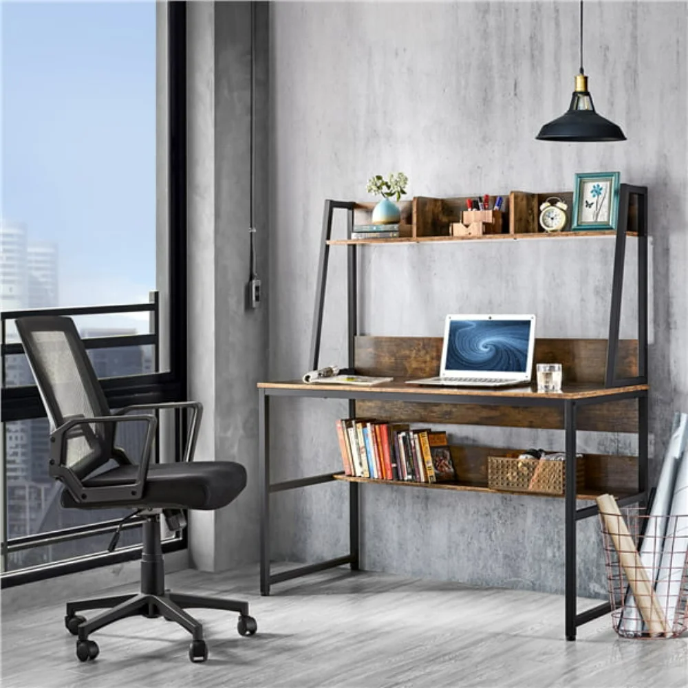 

Industrial Computer Desk with Storage Hutch, Rustic Brown Computer Office Table