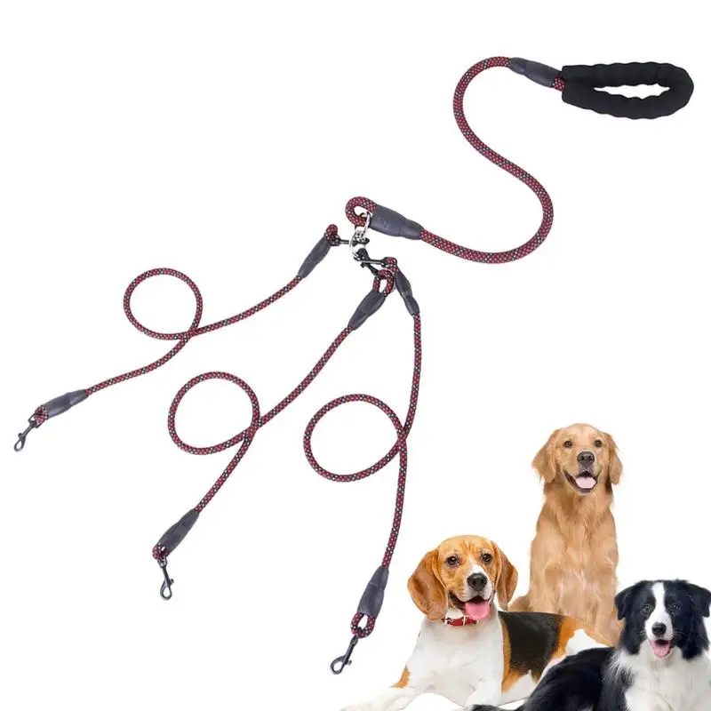 

3 In 1 Hands Free Dog Leash Strong Safety Lead Leashes No Tangles Three Pet Traction Rope With Padded Handle 360 Swivel Device