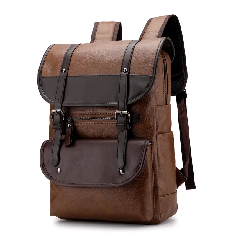 

Luxury Brand Vintage Men Backpack For Teenage School Bags Male Large Capacity Laptop Backpacks Leather Black Brown Travel Bags