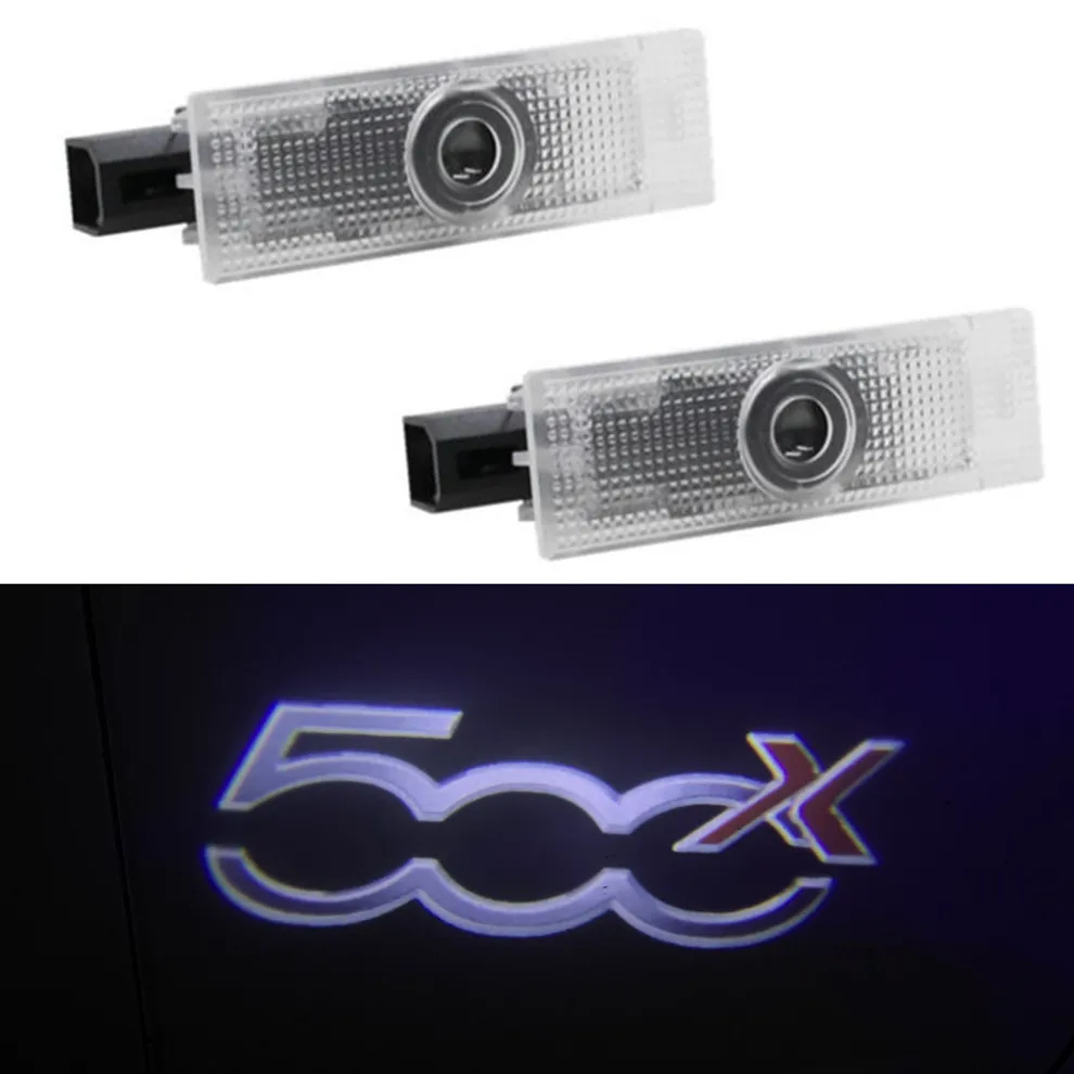 

2 шт., Автомобильные светодиодные ламсветильник для дверей, лазерный проектор с логотипом s, привидение, тень, автомобильные аксессуары для FIAT 500 500X 500L
