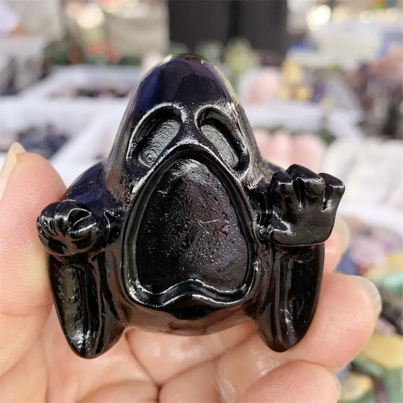 Природный черный обсидиан Хэллоуин привидение резьба исцеление кристалл декор
