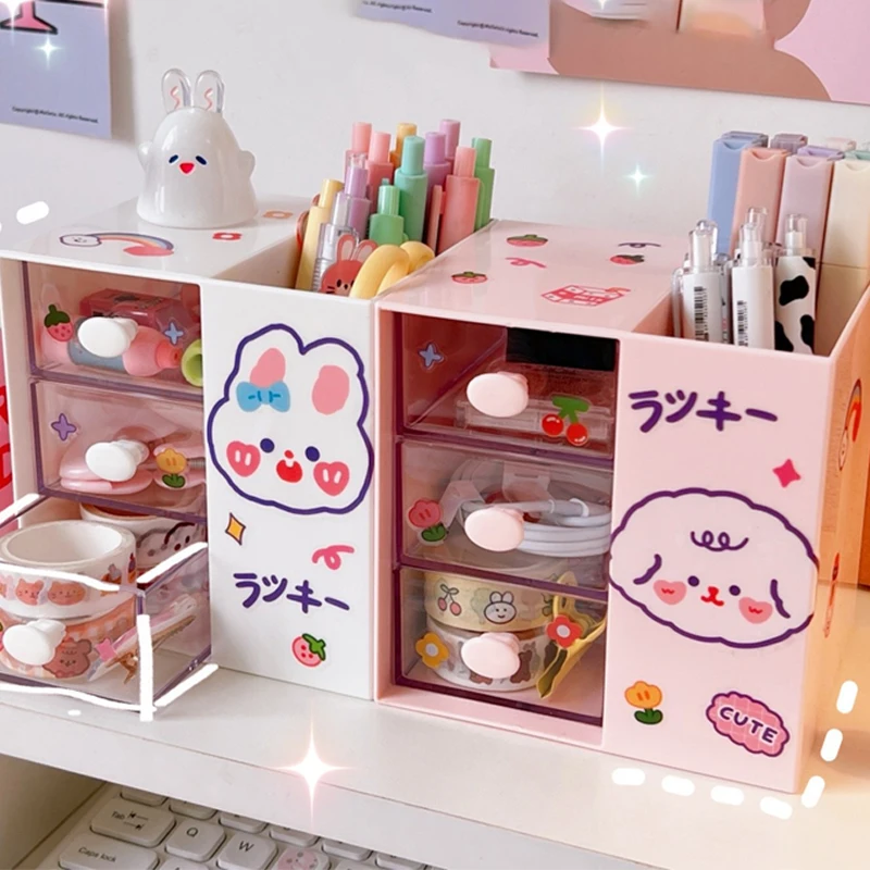 

Kawaii Desktop Drawer Type Storage Box Debris Desk Stationery Fashion Large Capacity Pen Holder Organizer Drawer Stationery Rack