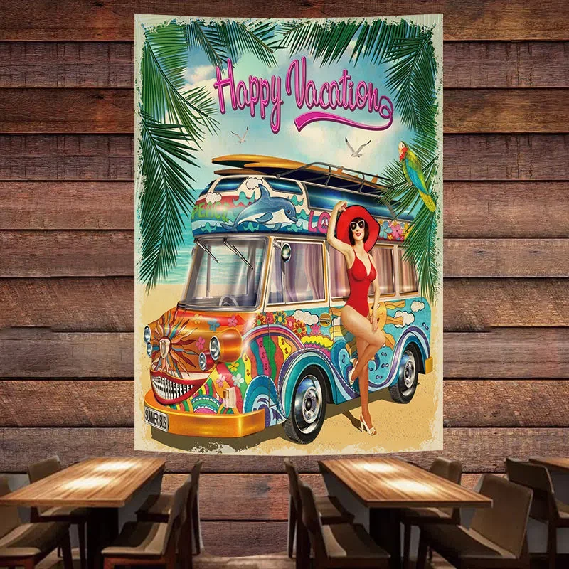 

Happy Vacqtion винтажный постер для обслуживания ремонта автомобилей, гобелен с булавкой, настенная живопись, гараж, авторемонт, декоративный бан...