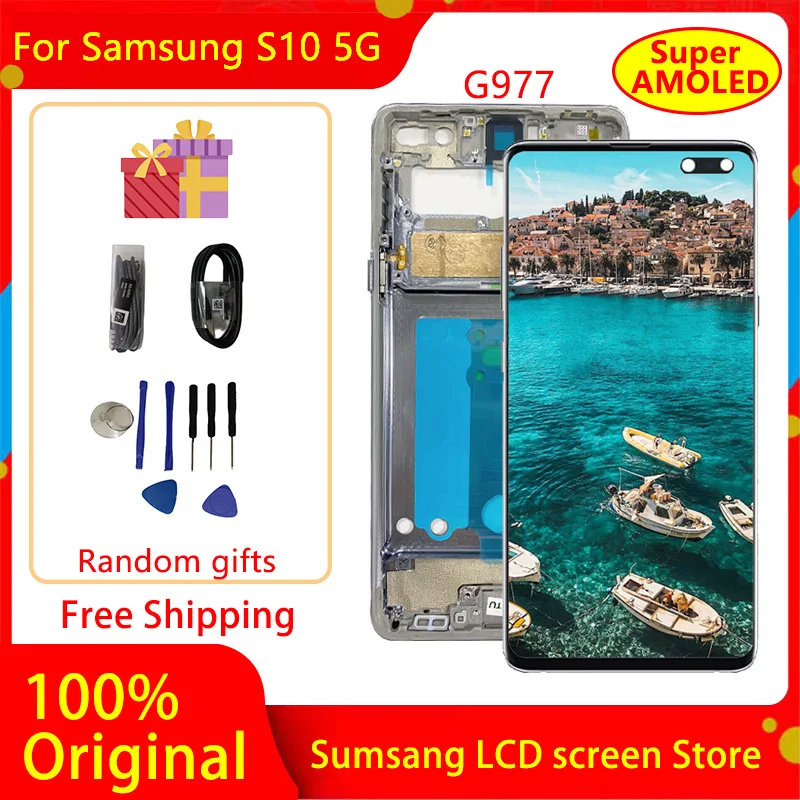 Оригинальный ЖК-дисплей 6,7 дюйма для Samsung Galaxy S10 5G G977 G977F G977U, ЖК-дисплей с сенсорным экраном и дигитайзером, замена 100% протестирована