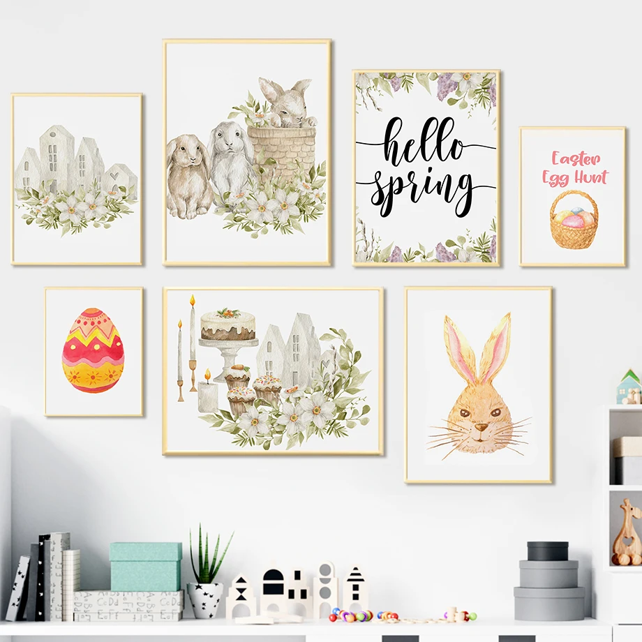 

Easter Egg Hunt Carrot Rabbit Farmhouse Spring Wall Art Canvas Painting Nordic Posters And Prints Wall Pictures Kids Room Decor