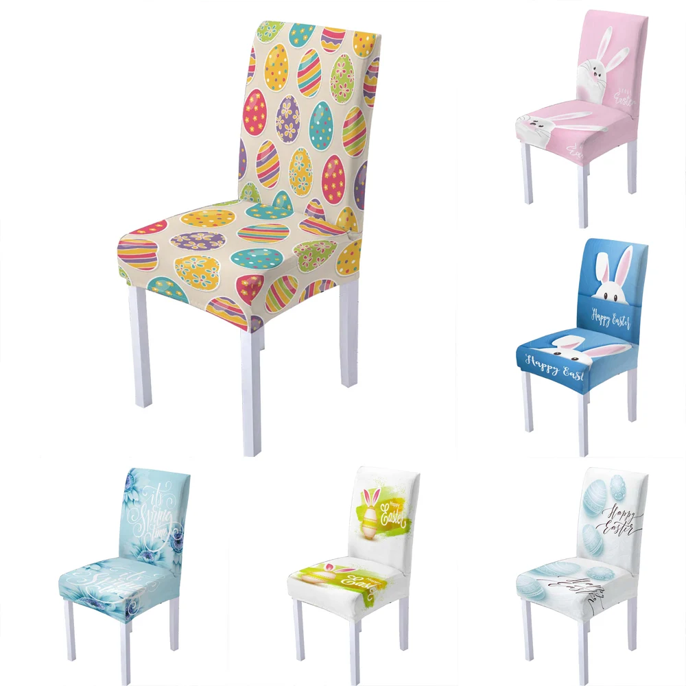 

Easter Decoration Chair Cover for Dining Room 3D Rabbit Digital Print Spandex Chair Covers for Living Room Party