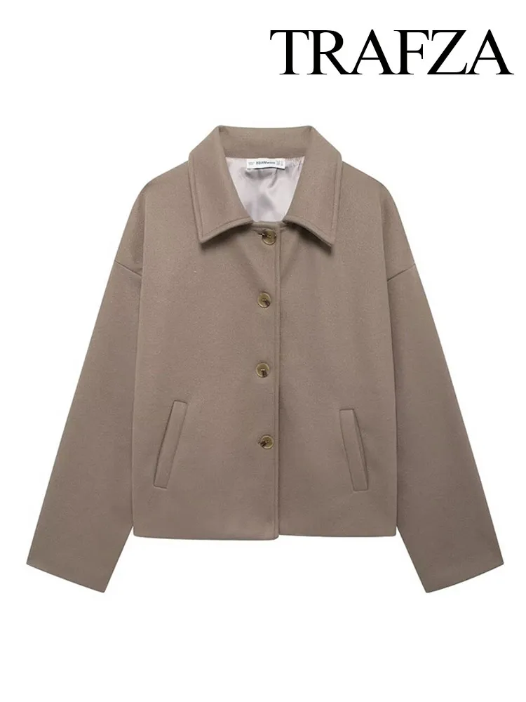 Женская однобортная куртка с отложным воротником и длинным рукавом на пуговицах