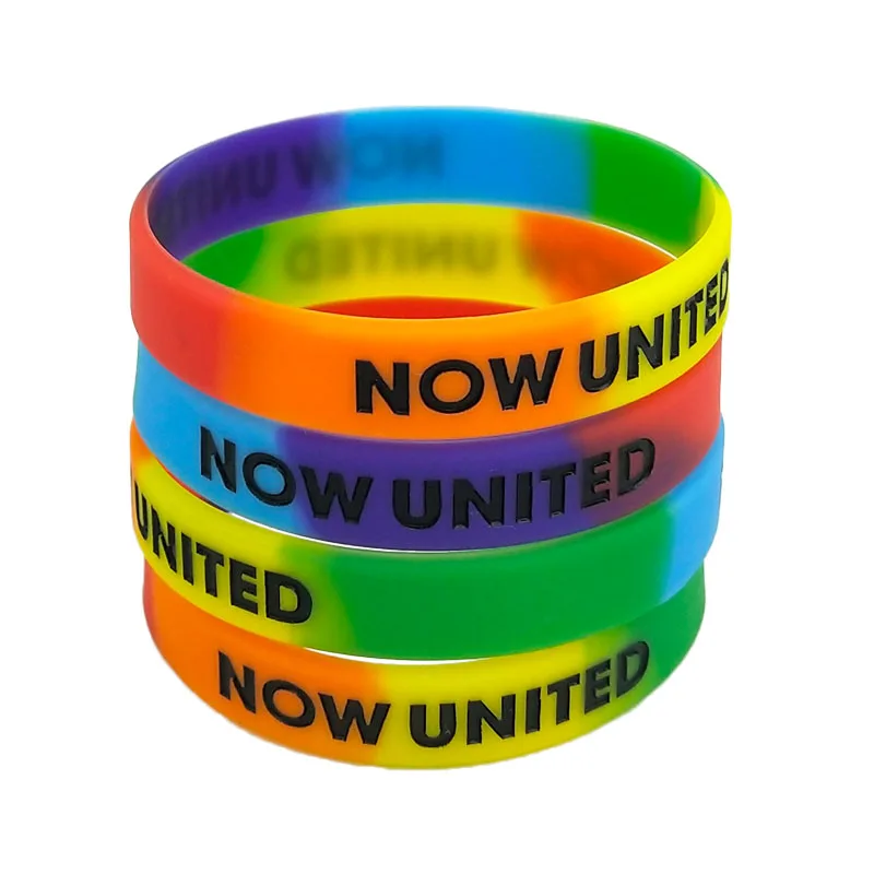1PC NOW UNITED Силиконовые браслеты и браслеты Радужные буквы Спортивные иконы Музыкальные браслеты Модные украшения Мальчики Подарки SH327