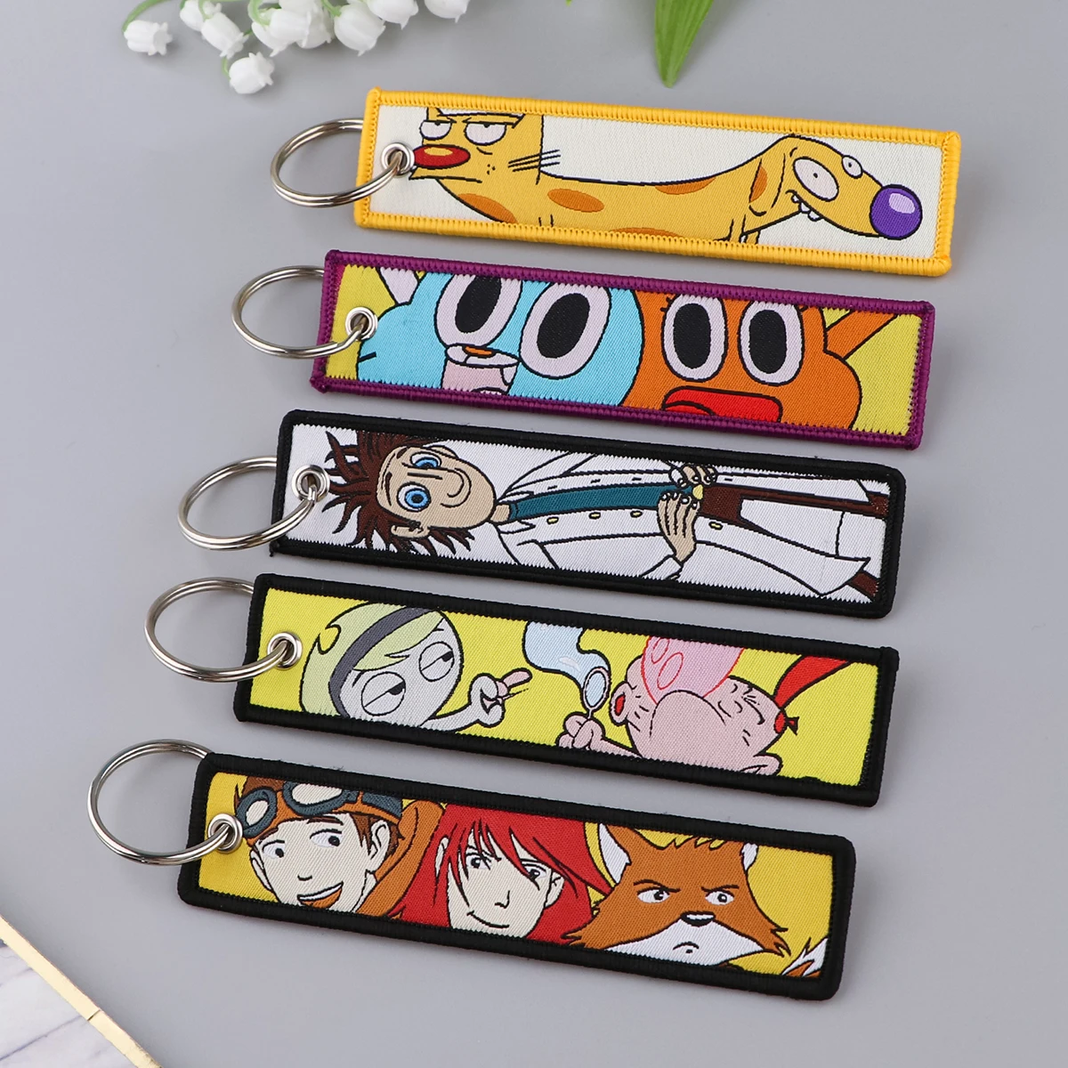 

Cartoon Embroidered Cute Key Tag Keychains Women Anime Keychain for Car Motorcycle Keys Keyring Men Holder Fashion Jewelry Gifts