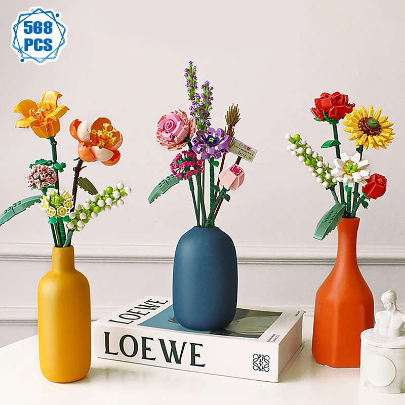 

Flowers Sunflower Building Block Bouquet Small Particles Compatible With Assembled Flower Holiday Gift Without Color Box